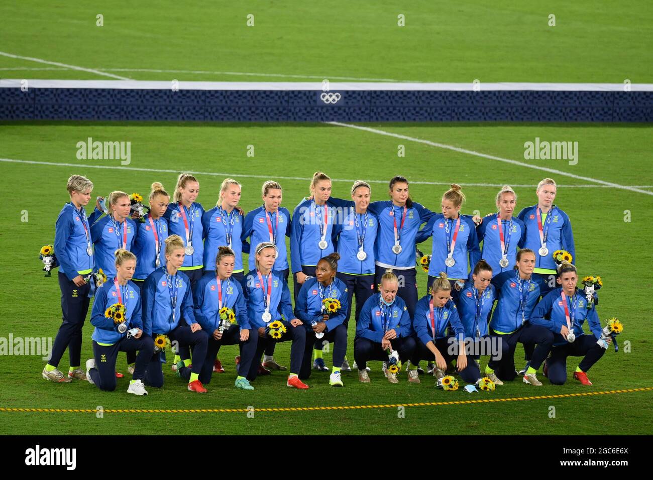 Tokyo, Japan. 06th Aug, 2021. Sweden Team 2nd Silver Medal during the Olympic Games Tokyo 2020, Football Women's Final Medal Ceremony on August 6, 2021 at International Stadium Yokohama in Yokohama, Japan - Photo Photo Kishimoto / DPPI Credit: Independent Photo Agency/Alamy Live News Stock Photo