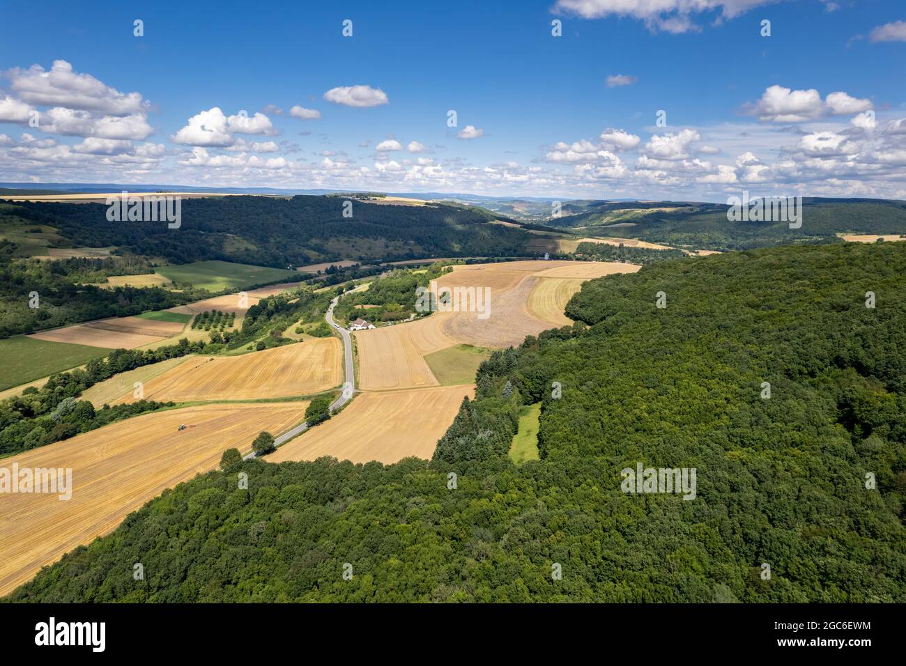 Aerial view of a landscape in Rhineland-Palatinate, Germany on the river Glan Stock Photo