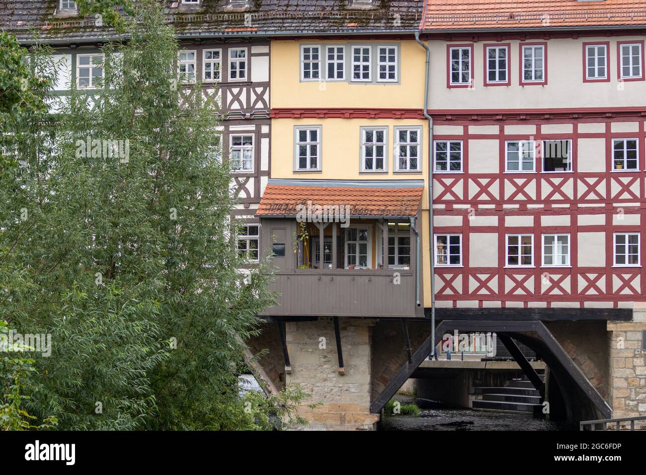 Facades of historic half-timbered houses on Krämerbrücke in Erfurt, thuringia Stock Photo