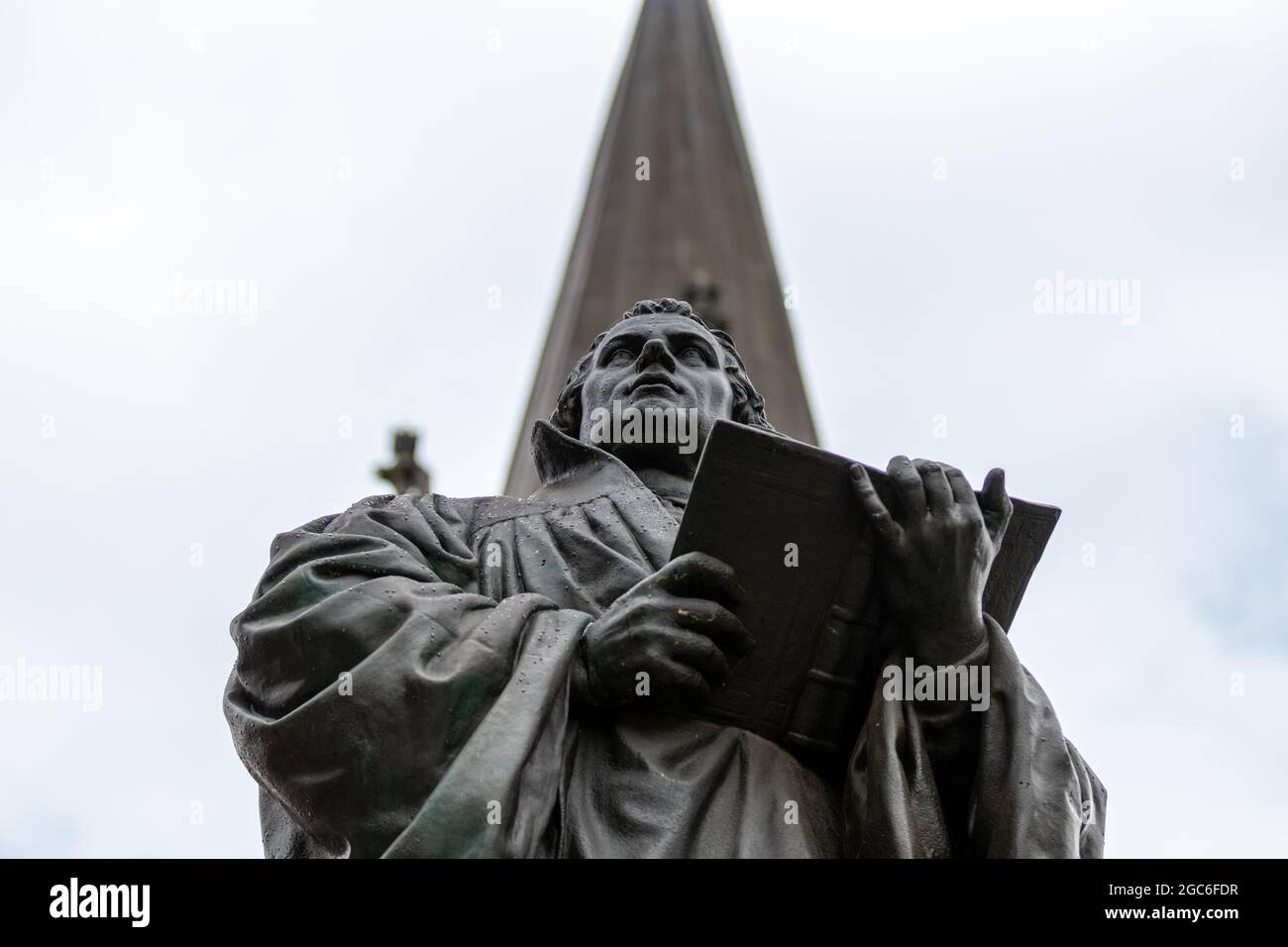 Luther monument in front of the Kaufmannskirche in Erfurt, Thuringia Stock Photo
