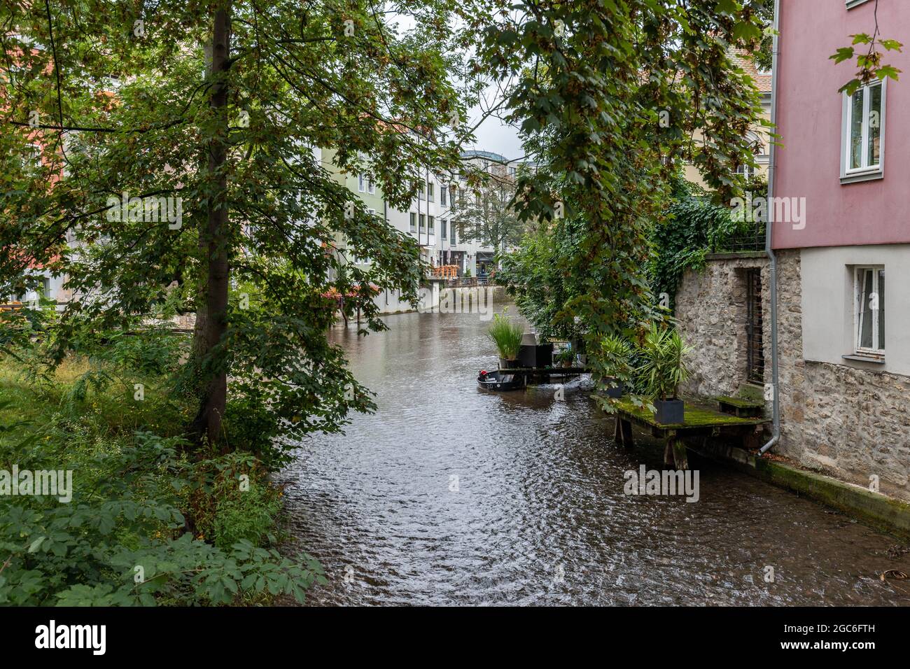 Course of the Gera river through the City of Erfurt, Thuringia Stock Photo