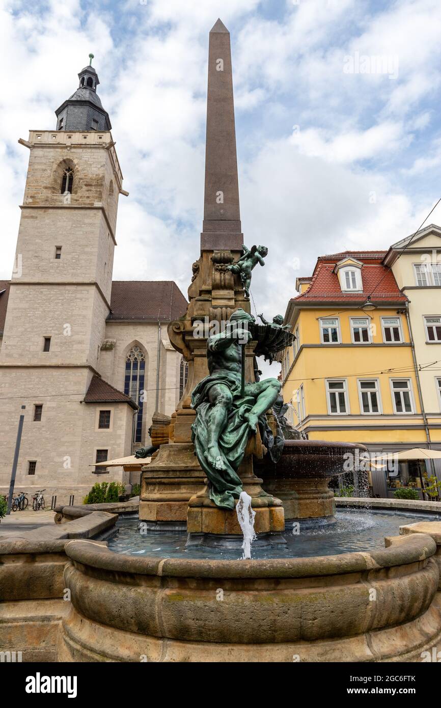The Anger fountain in front of the Wigberti church in Erfurt, Thuringia Stock Photo