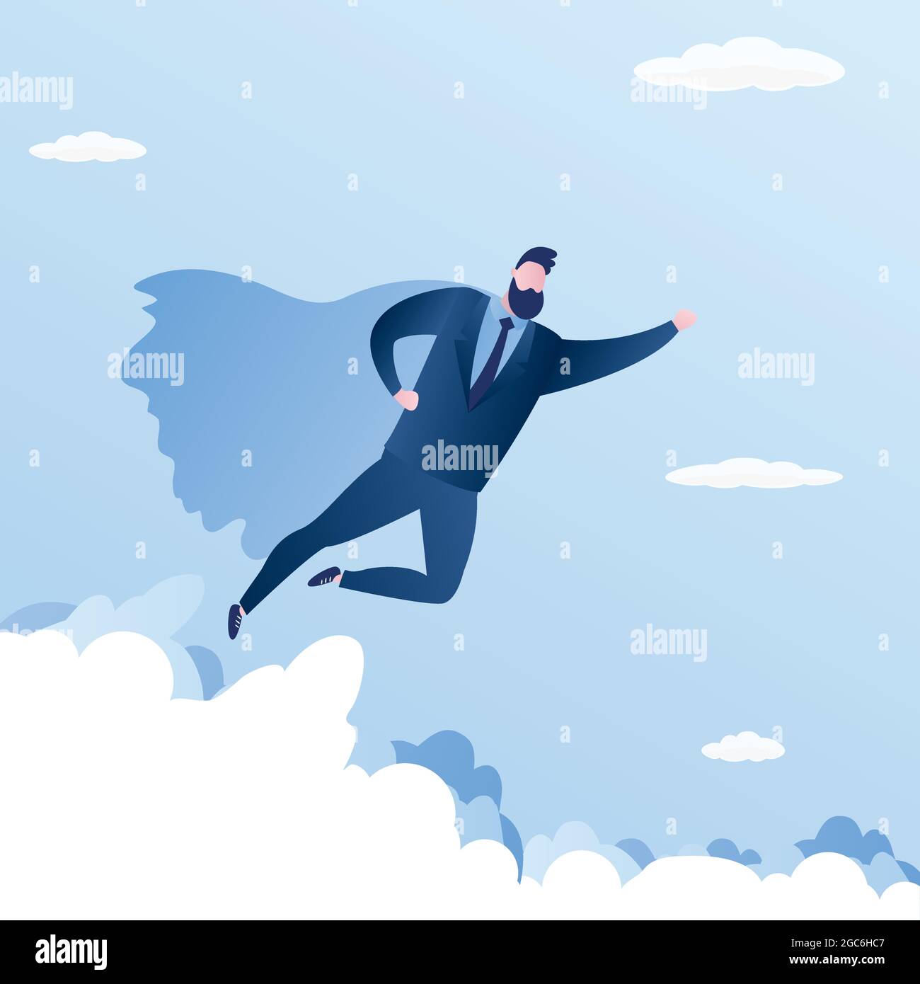 Businessman looking like Super hero flying in sky,strong and successful ...