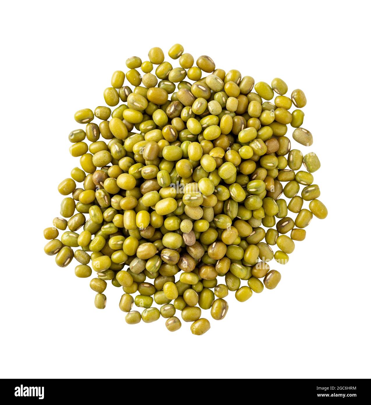 Raw organic mung bean grains on white background. Pile raw mung bean isolated. Top view Stock Photo
