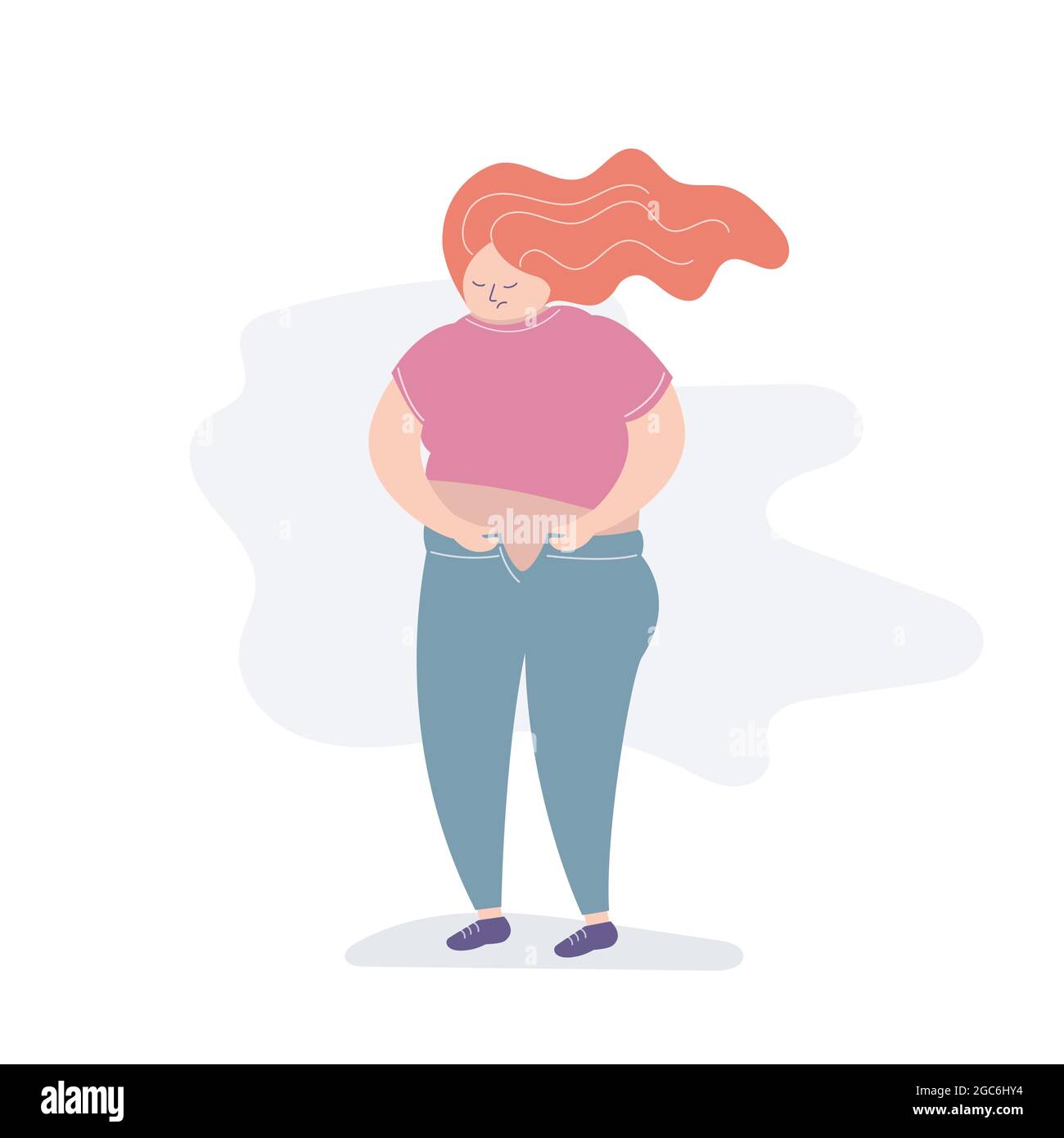 Unhappy fat woman,problem with clothes,trendy style vector illustration Stock Vector