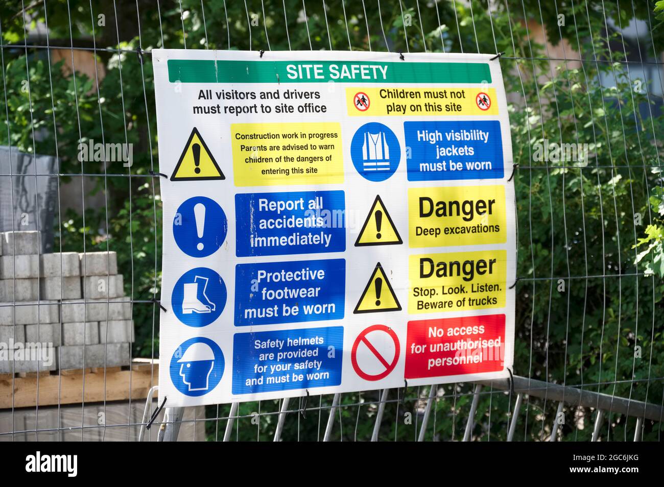 Construction site health and safety message rules sign board signage on ...