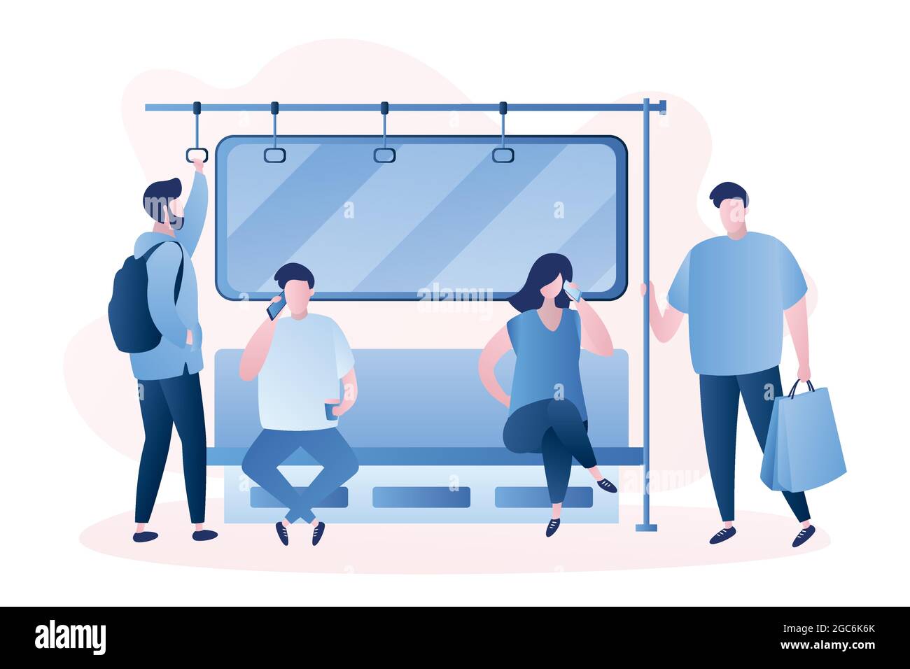 People in the subway,Male and female characters,humans sitting and standing in metro,trendy style vector illustration Stock Vector