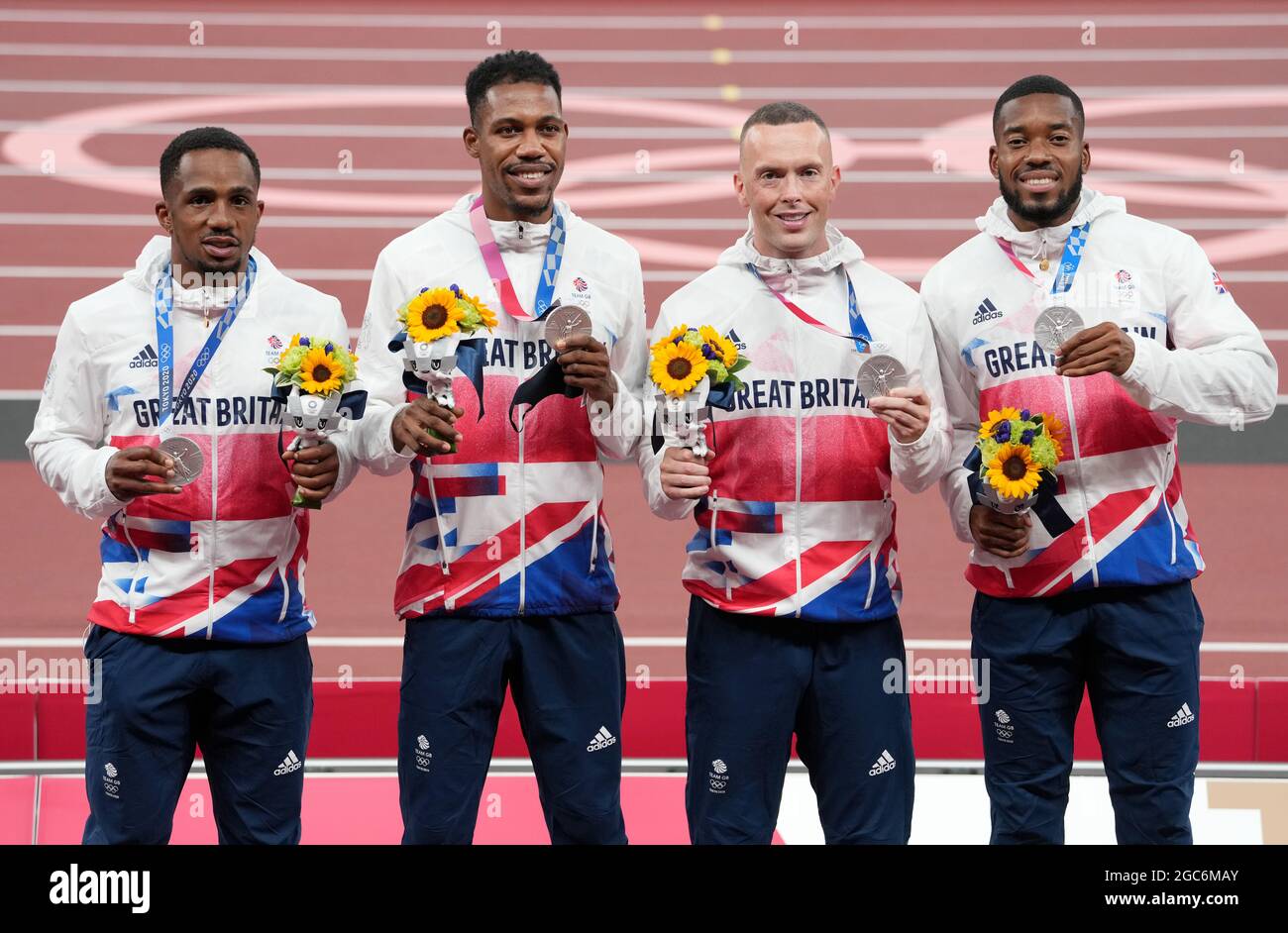 Left to right, Great Britain's Chijindu Ujah, Zharnel Hughes, Richard
