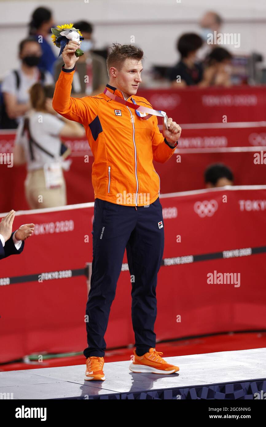 Tokyo, Japan. 06th Aug, 2021. HOOGLAND Jeffrey (NED) 2nd Silver Medal during the Olympic Games Tokyo 2020, Cycling Track Men's Sprint Medal Ceremony on August 6, 2021 at Izu Velodrome in Izu, Japan - Photo Photo Kishimoto / DPPI Credit: Independent Photo Agency/Alamy Live News Stock Photo