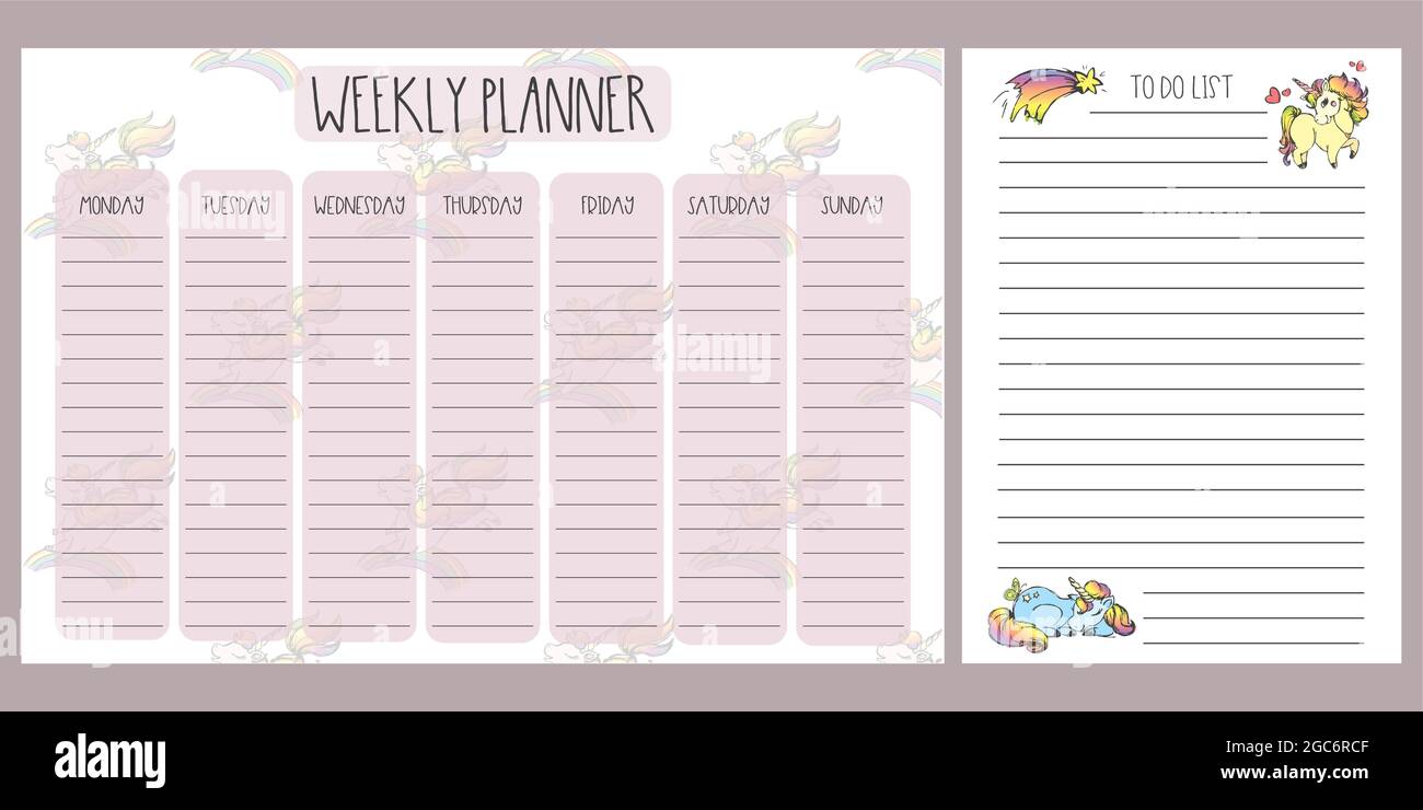 Weekly Planner And To Do List With Cute Unicorns adorable Fairy Tail 