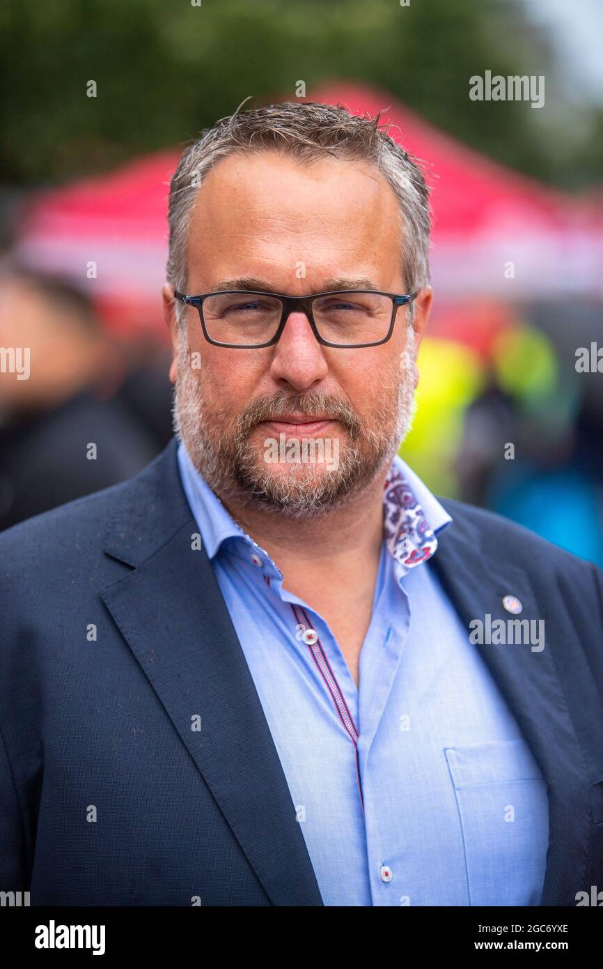 Osnabruck Germany 07th Aug 2021 07 August 2021 Lower Saxony Osnabruck Carsten Burckhardt Member Of The Ig Bau Federal Executive Committee Photographed On The Fringes Of A Protest Event Organised By Ig