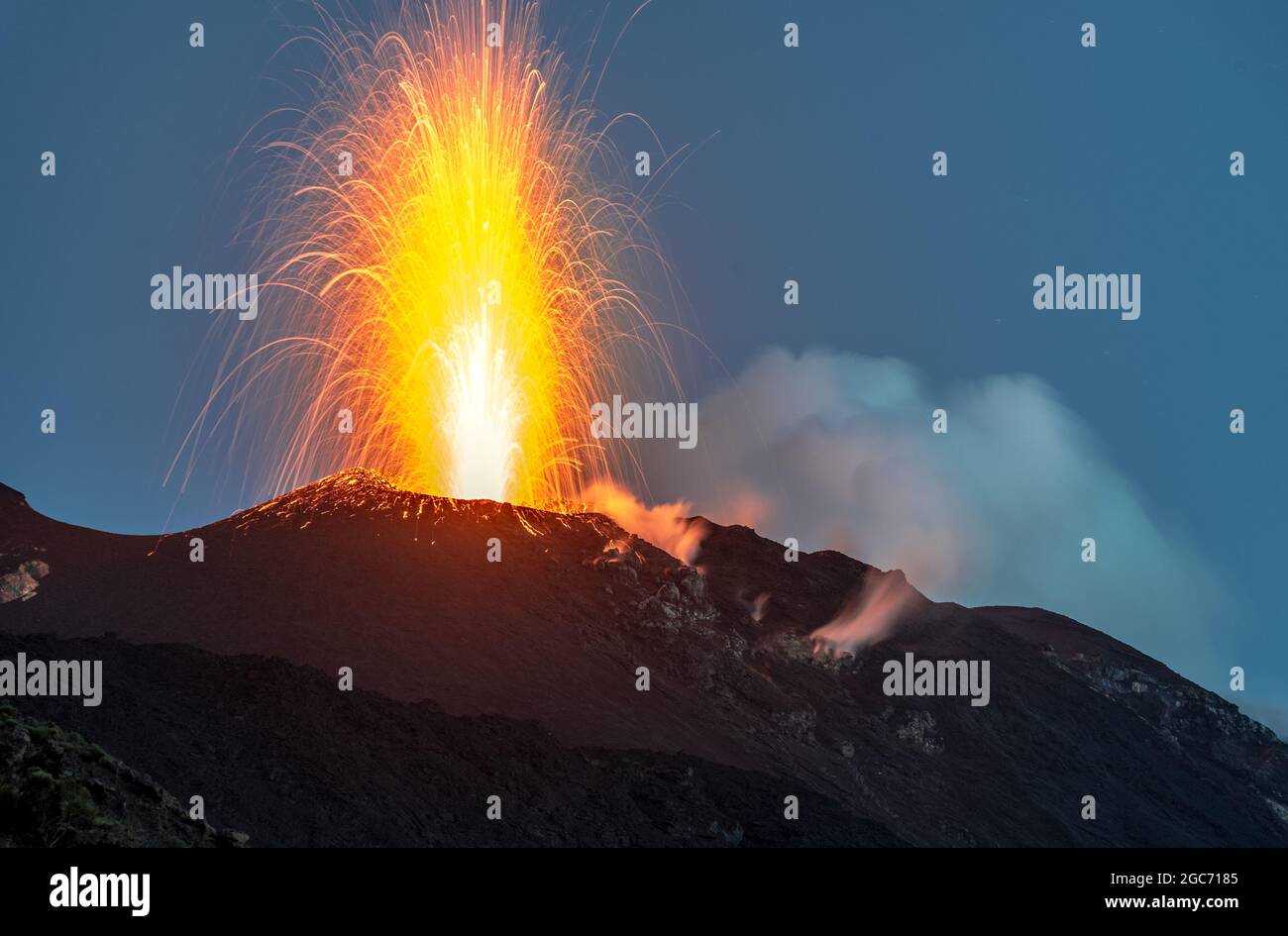 Volcano Eruption On Stromboli Island, Eolian Island, Italy Stock Photo ...