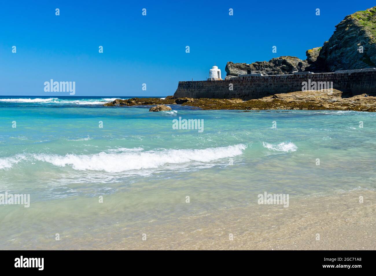 Summers day on the golden sandy beach at Portreath near Redruth Cornwall England UK Europe Stock Photo