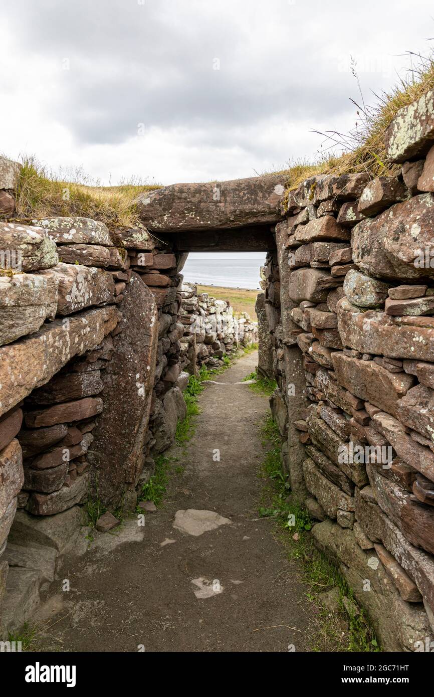 Carn Liath Broch - Brochs are a prehistoric Iron Age building type unique to Scotland and were first constructed between 400 and 200 BC, Stock Photo