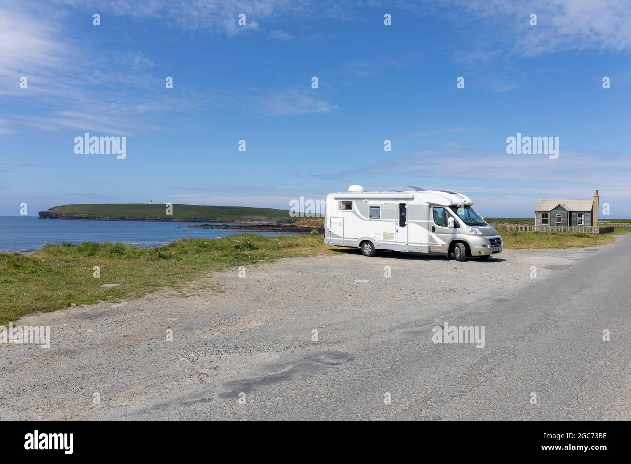 Our Motorhome parked att Birsay, Orkney after visiting the Eral's