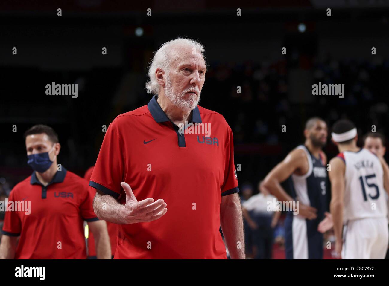 Tokyo, Japan. 07th Aug, 2021. Gregg POPOVICH (C) of USA during the Olympic Games Tokyo 2020, Basketball Gold Medal Game, France - United States on August 7, 2021 at Saitama Super Arena in Tokyo, Japan - Photo Ann-Dee Lamour / CDP MEDIA / DPPI Credit: Independent Photo Agency/Alamy Live News Stock Photo