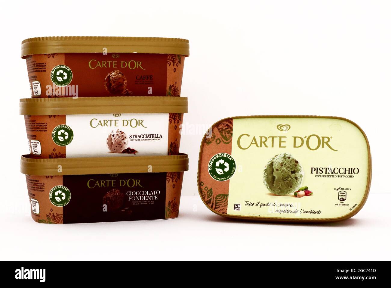 Boxes of CARTE D'OR Ice Cream with different flavors. Carte D'Or is a brand  of Unilever Stock Photo - Alamy
