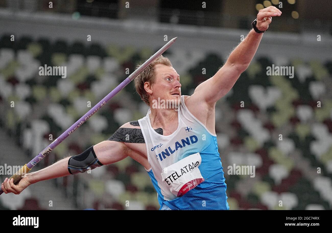 Tokyo, Japan. 07th Aug, 2021. Athletics: Olympics, Javelin Throw, Men,  Final at the Olympic Stadium. Lassi Etelätalo from Finland in action.  Credit: Michael Kappeler/dpa/Alamy Live News Stock Photo - Alamy, image size:1300x915