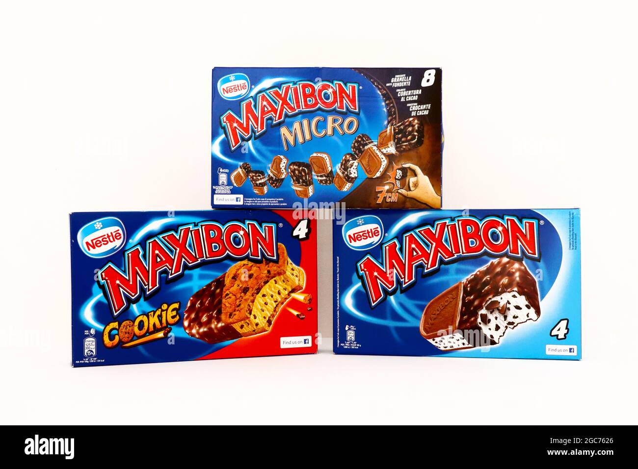 Boxes of MAXIBON Ice Cream. MAXIBON is a brand of Nestlé Stock Photo