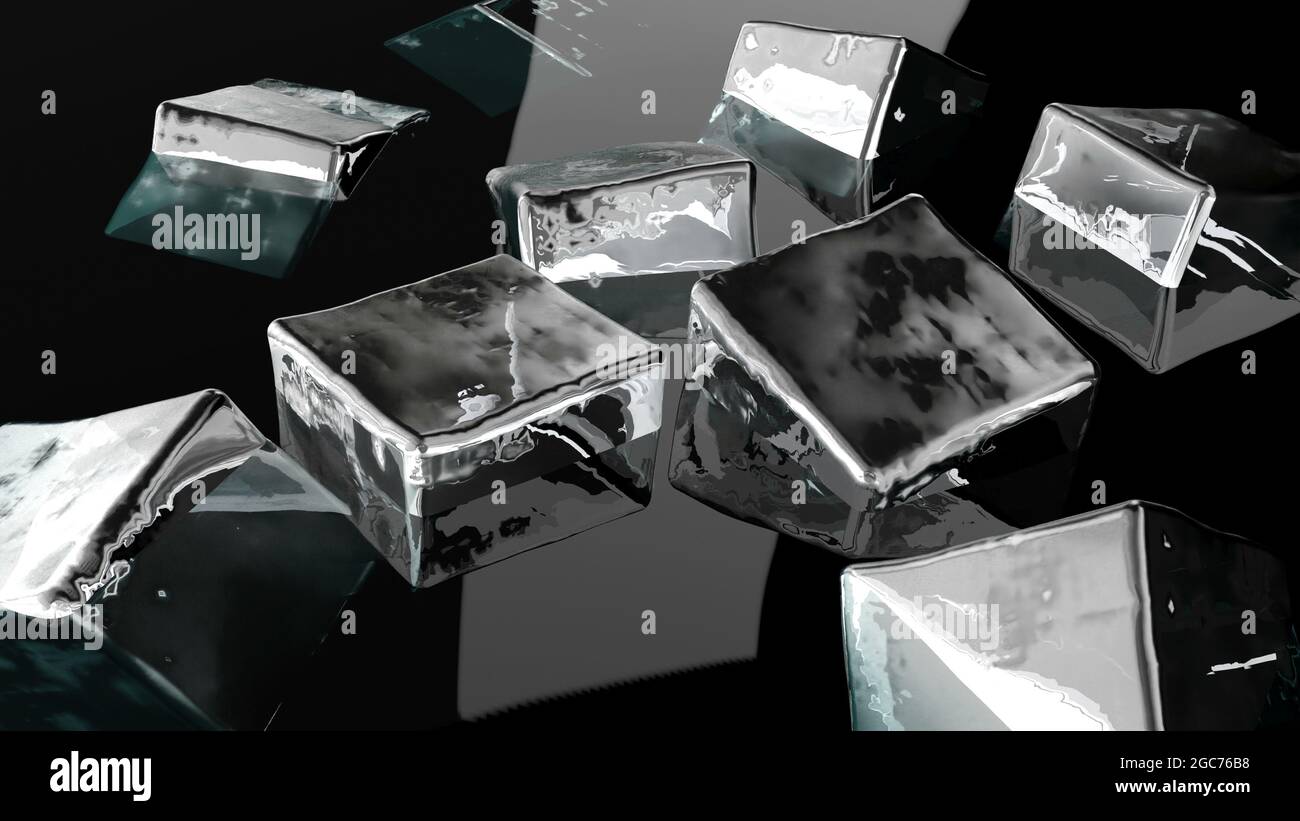 Ice cubes float in a transparent alcohol 3d render Stock Photo Alamy