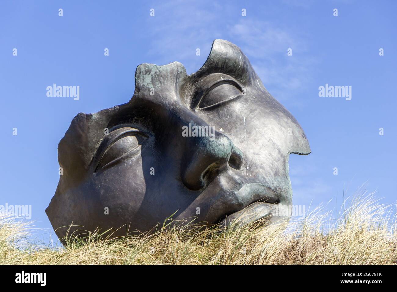 Face sculpture in Scheveningen Stock Photo