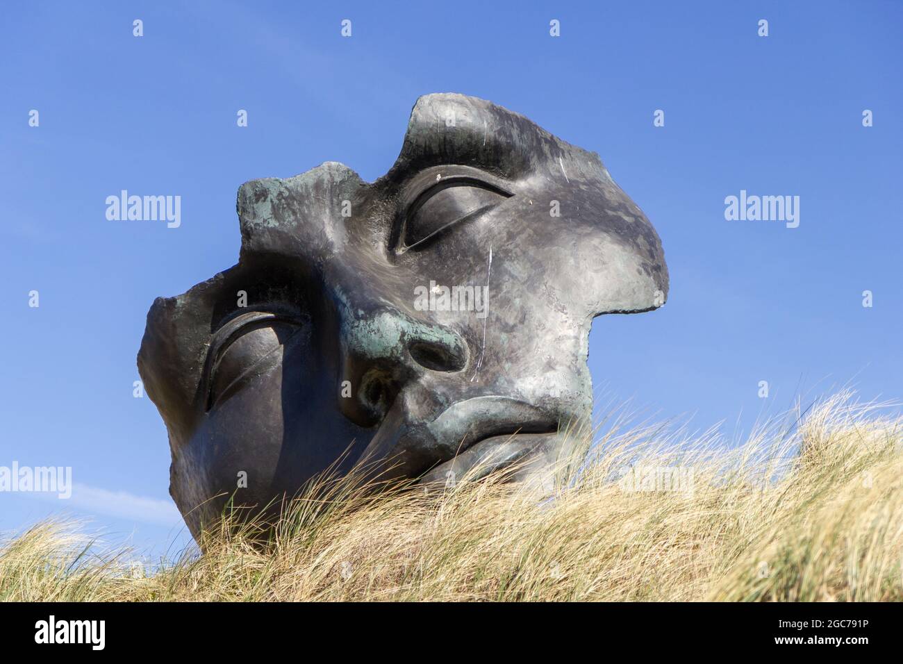 Face sculpture in Scheveningen Stock Photo