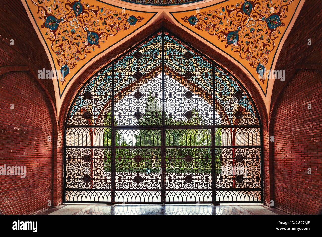 Wrought iron gates to the Imamzadeh mausoleum Stock Photo