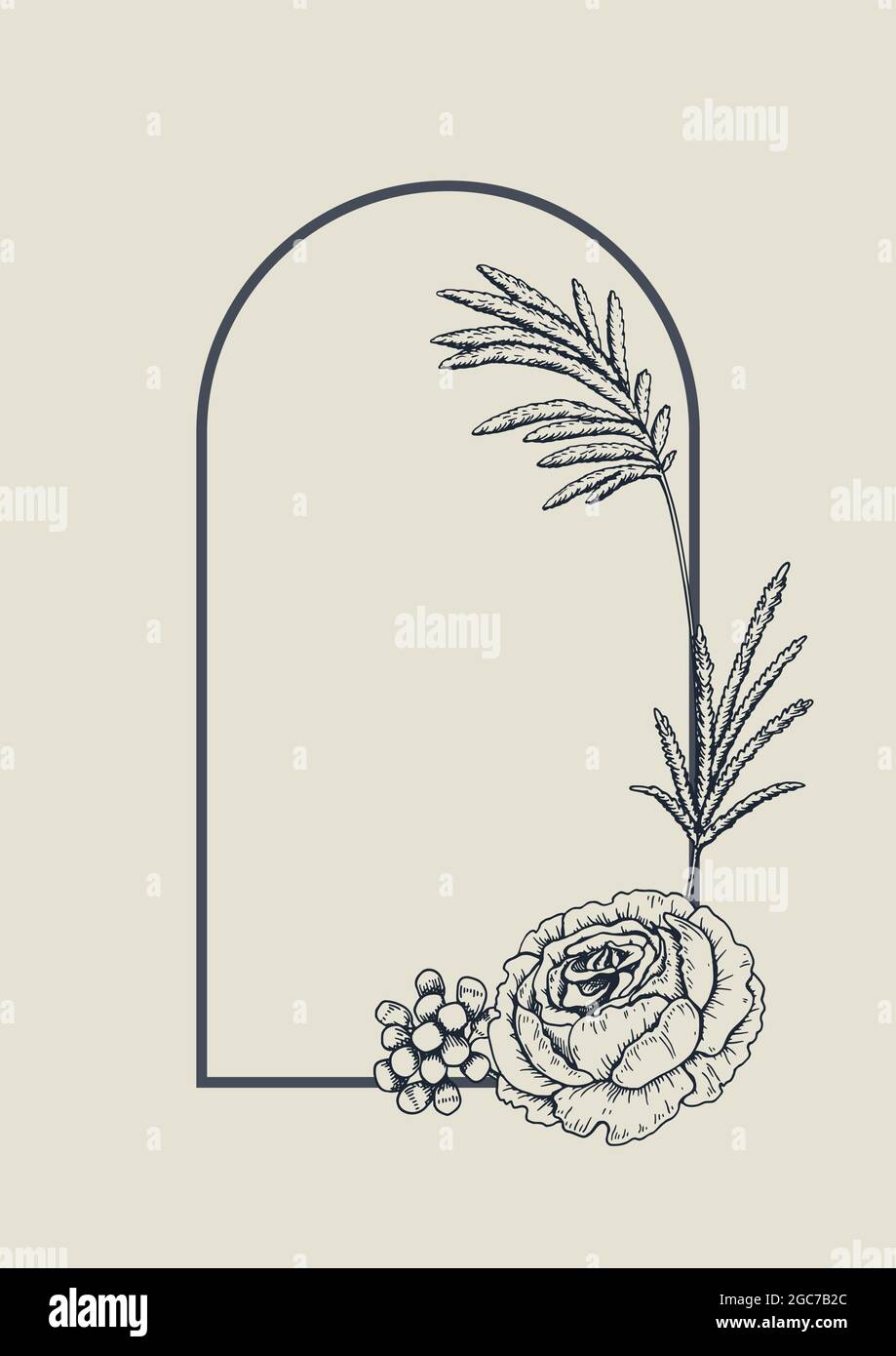 Hand drawn botany frame with hand drawn elements. Design for logo ...