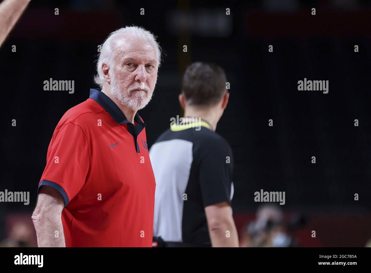 Tokyo, Japan. 07th Aug, 2021. Gregg POPOVICH (C) of USA during the Olympic Games Tokyo 2020, Basketball Gold Medal Game, France - United States on August 7, 2021 at Saitama Super Arena in Tokyo, Japan - Photo Ann-Dee Lamour / CDP MEDIA / DPPI Credit: Independent Photo Agency/Alamy Live News Stock Photo