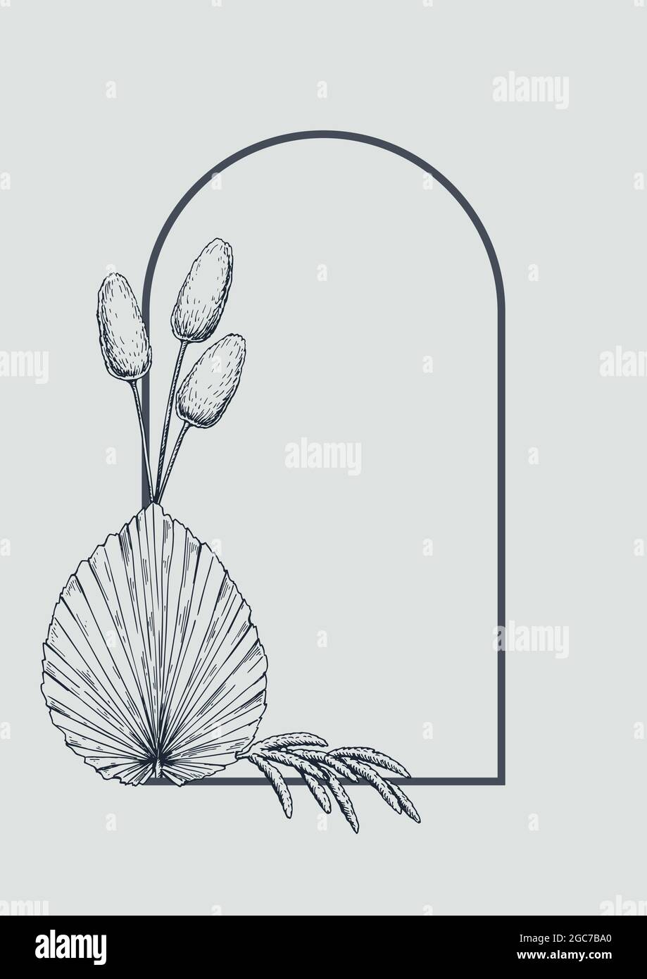 Hand drawn botany frame with hand drawn elements. Design for logo ...