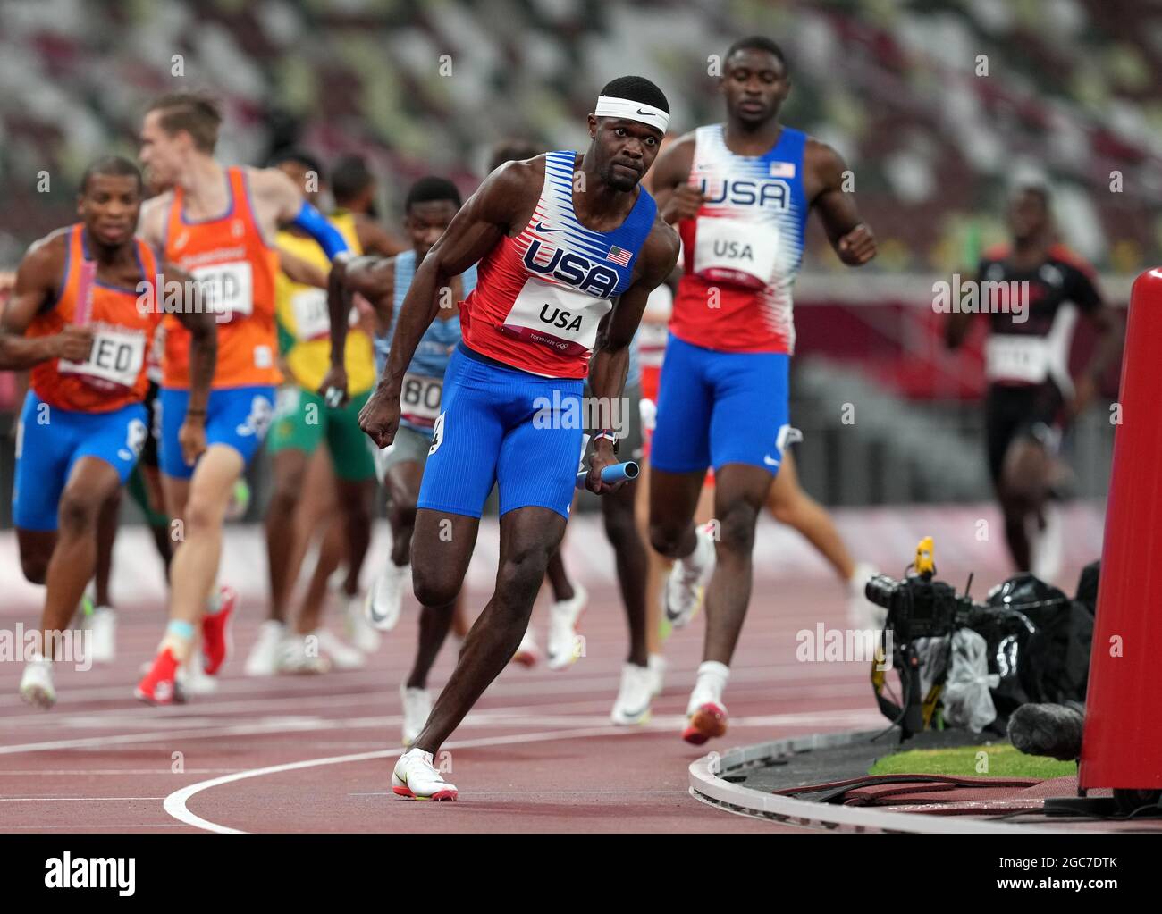 USA's Rai Benjamin during the Men's 4 x 400m Relay at the Olympic