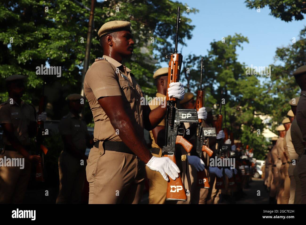 Chennai, Tamil Nadu, India. 7th Aug, 2021. Indian police officers
