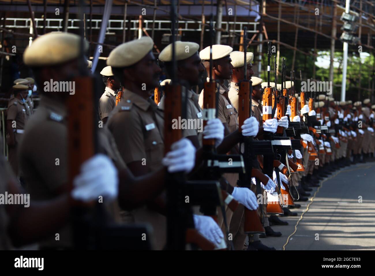 Chennai, Tamil Nadu, India. 7th Aug, 2021. Indian police officers