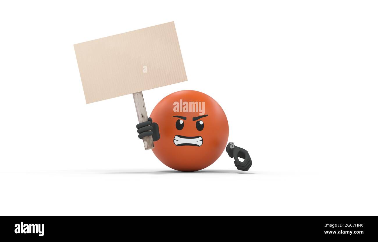 angry character holding a sign with his demands - 3D rendering Stock Photo