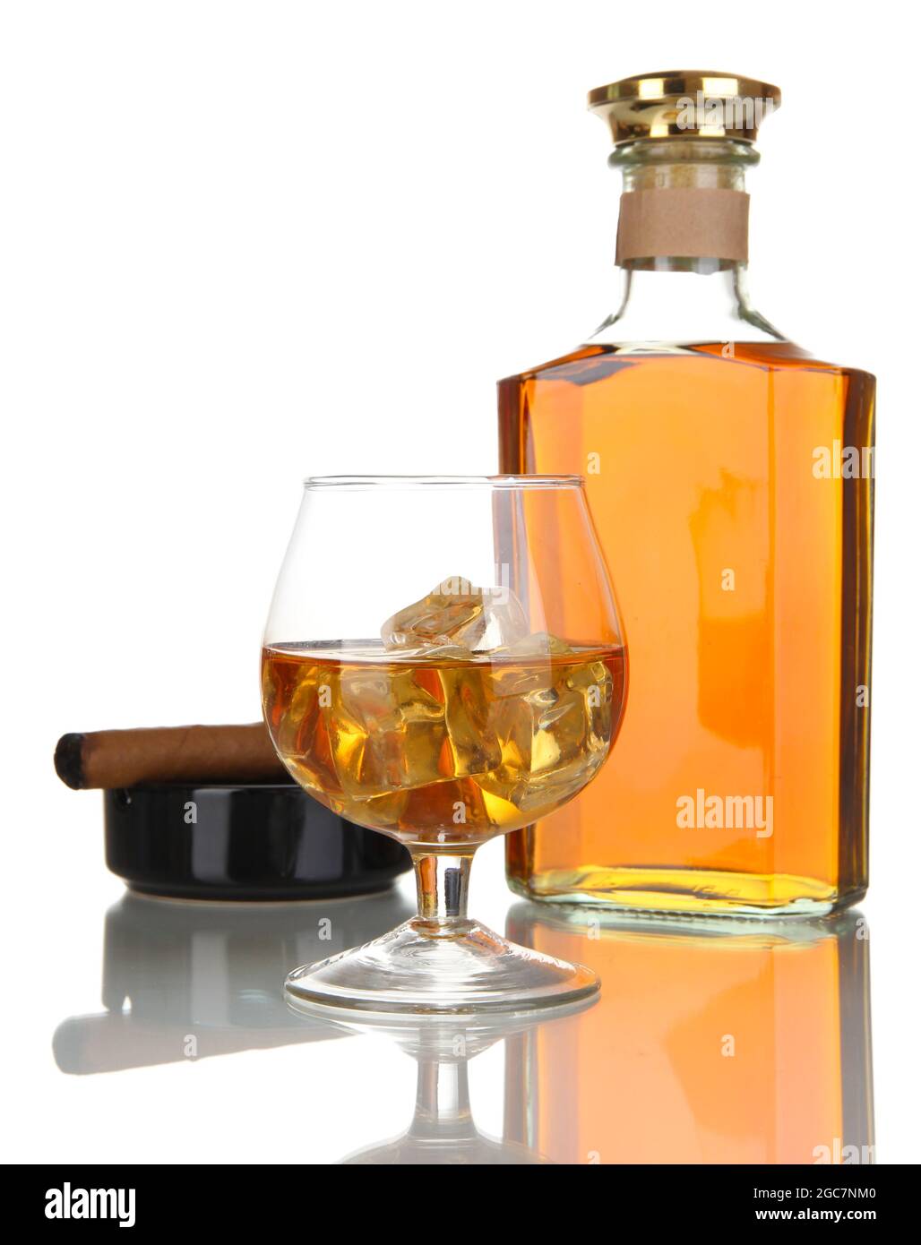 Brandy with ice and cigar isolated on white Stock Photo Alamy