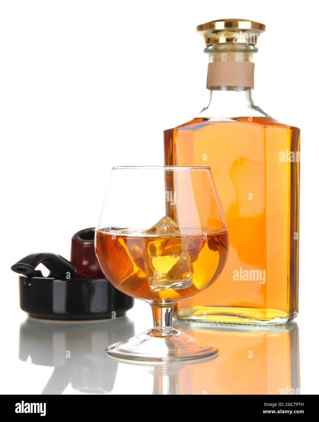 Brandy with ice and cigar isolated on white Stock Photo Alamy
