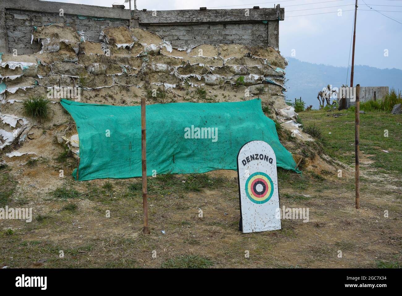Lepcha tribe's archery target, archers are suppose to shoot to a small wooden target. Stock Photo