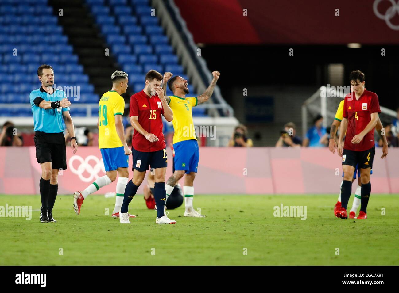 Yokohama Japan 7th Aug 21 Players Of Brazil Celebrates After Winning The Football Men S Gold Medal Match Between Brazil And Spain During The Tokyo Olympic Games At The International Stadium Yokohama