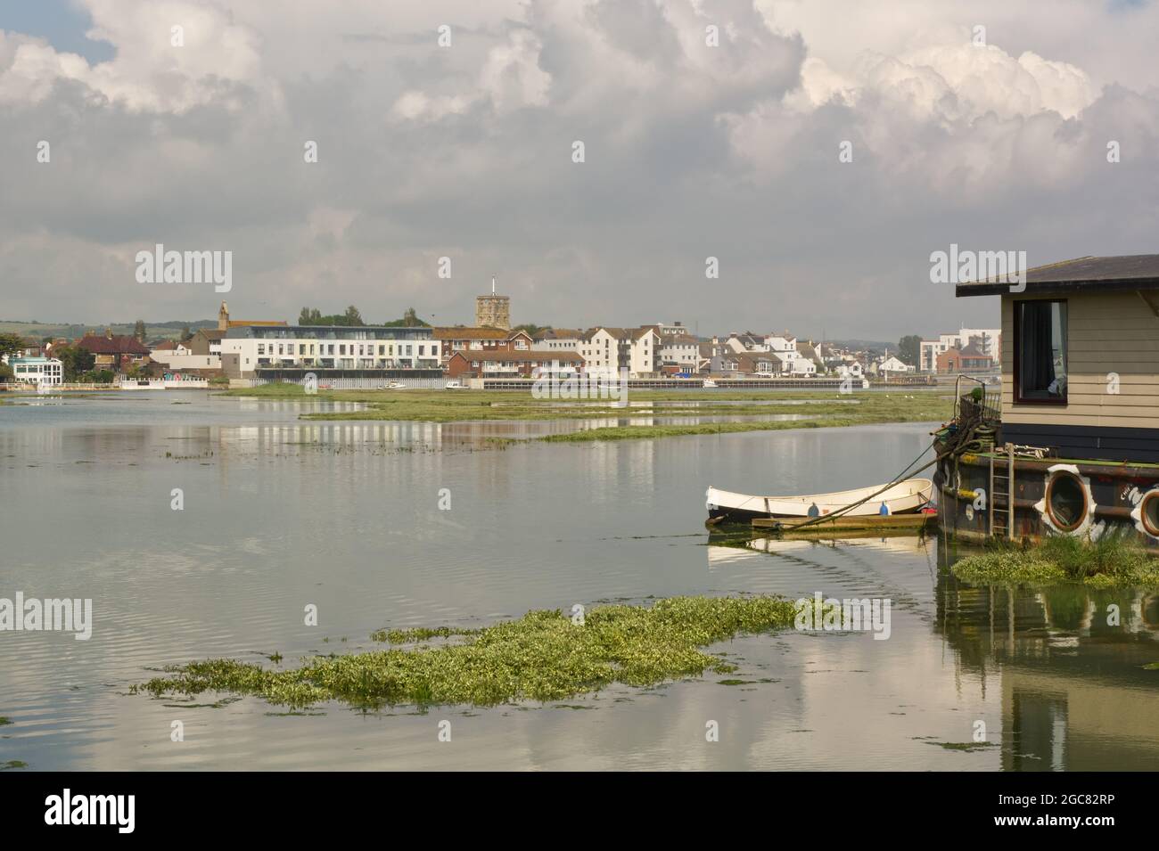Houseboats moored on River Adur at Shoreham, West Sussex, England Stock Photo