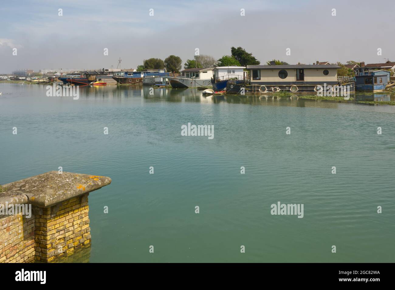 Houseboats moored on River Adur at Shoreham, West Sussex, England Stock Photo