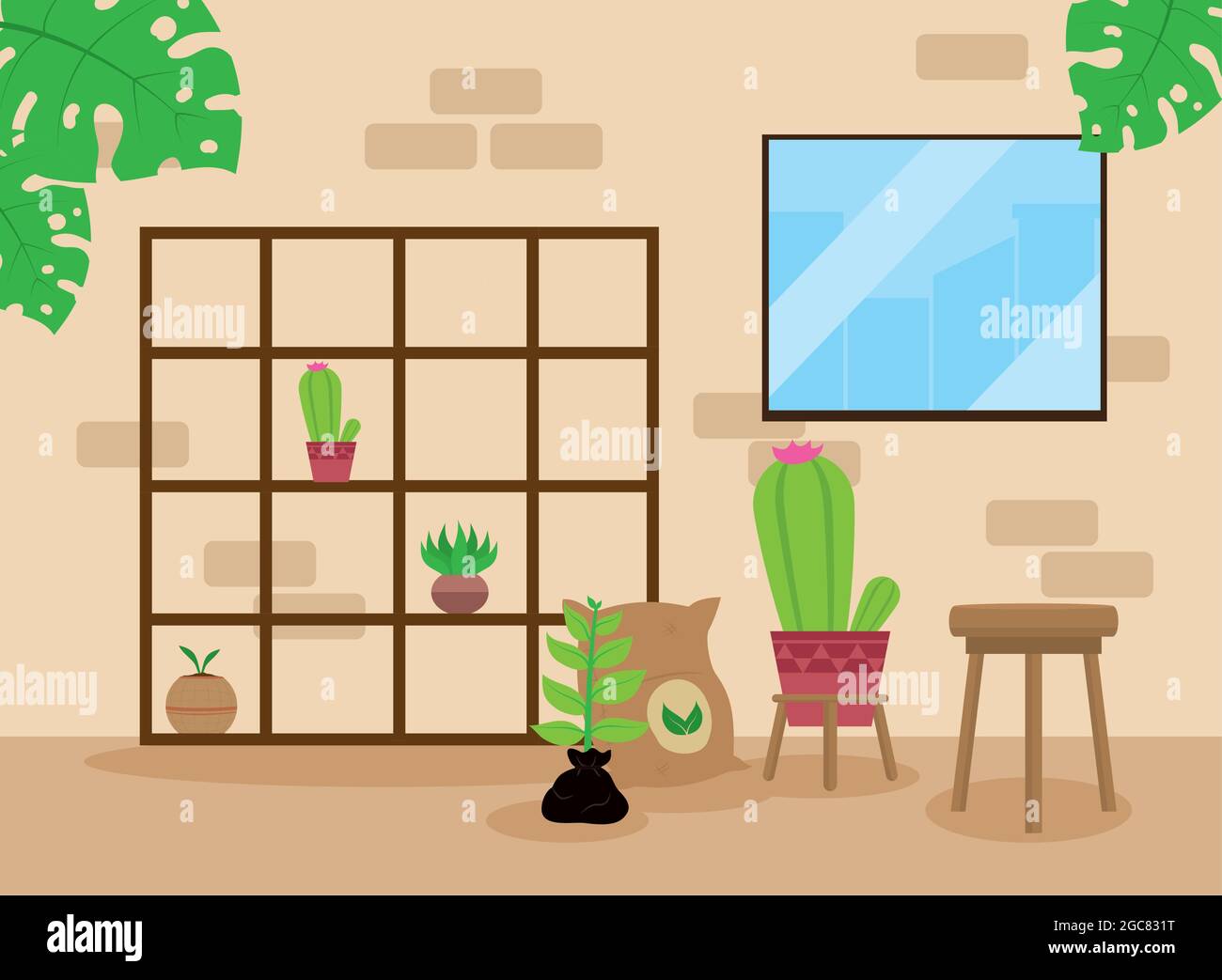 houseplants in shelving garden scene Stock Vector Image & Art - Alamy