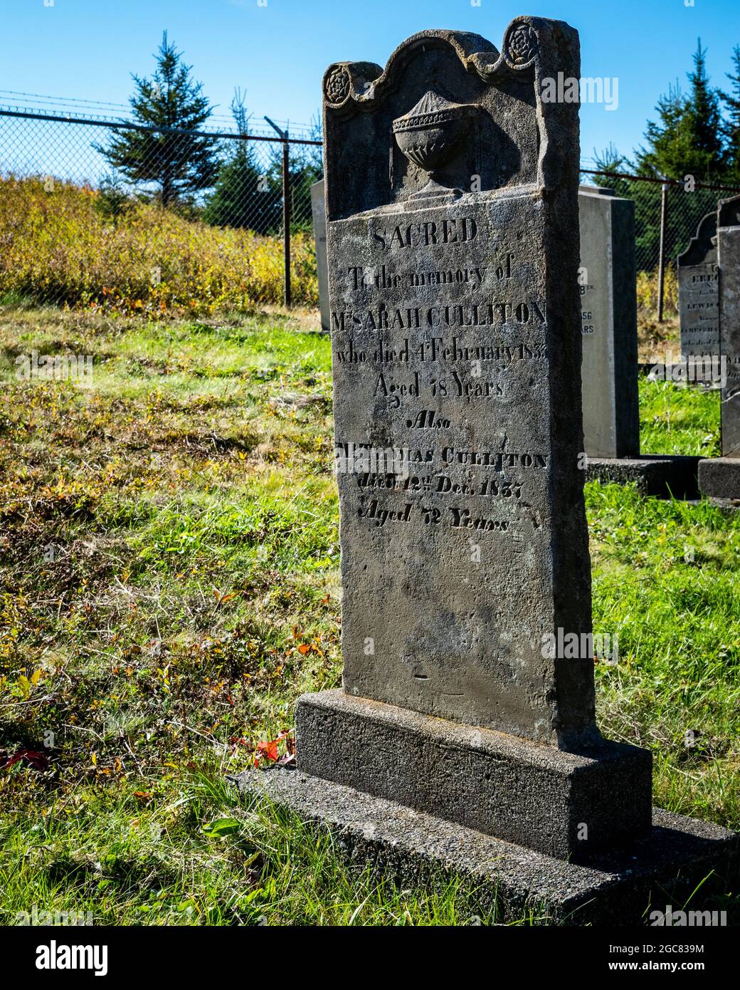 Headstone of Sarah Culliton, 4 Febuary 1833,Aged 78,Thomas Culliton,12 December 1937, aged 72 Stock Photo
