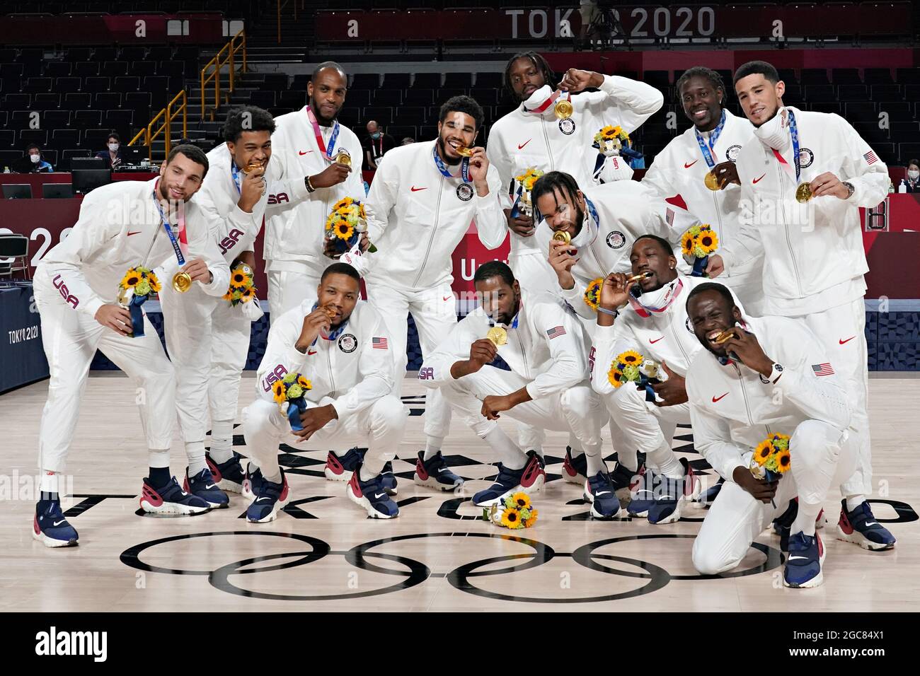 Tokyo Japan 07th Aug 21 The United States Men S Basketball Team Poses With Their Gold Medals Following The Award Ceremony At The Tokyo Olympic Games In Tokyo Japan On Saturday August 7 Tokyo Japan 07th Aug 21 The United States Men S Basketball Team Poses With Their Gold Medals Following The Award Ceremony At The Tokyo Olympic Games In Tokyo Japan On Saturday August 7
