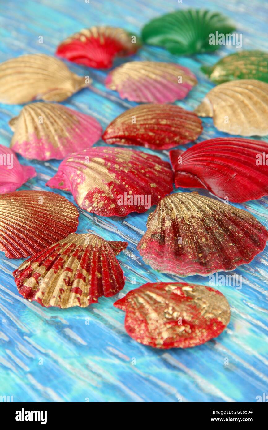 Colorful seashells on bright background Stock Photo - Alamy