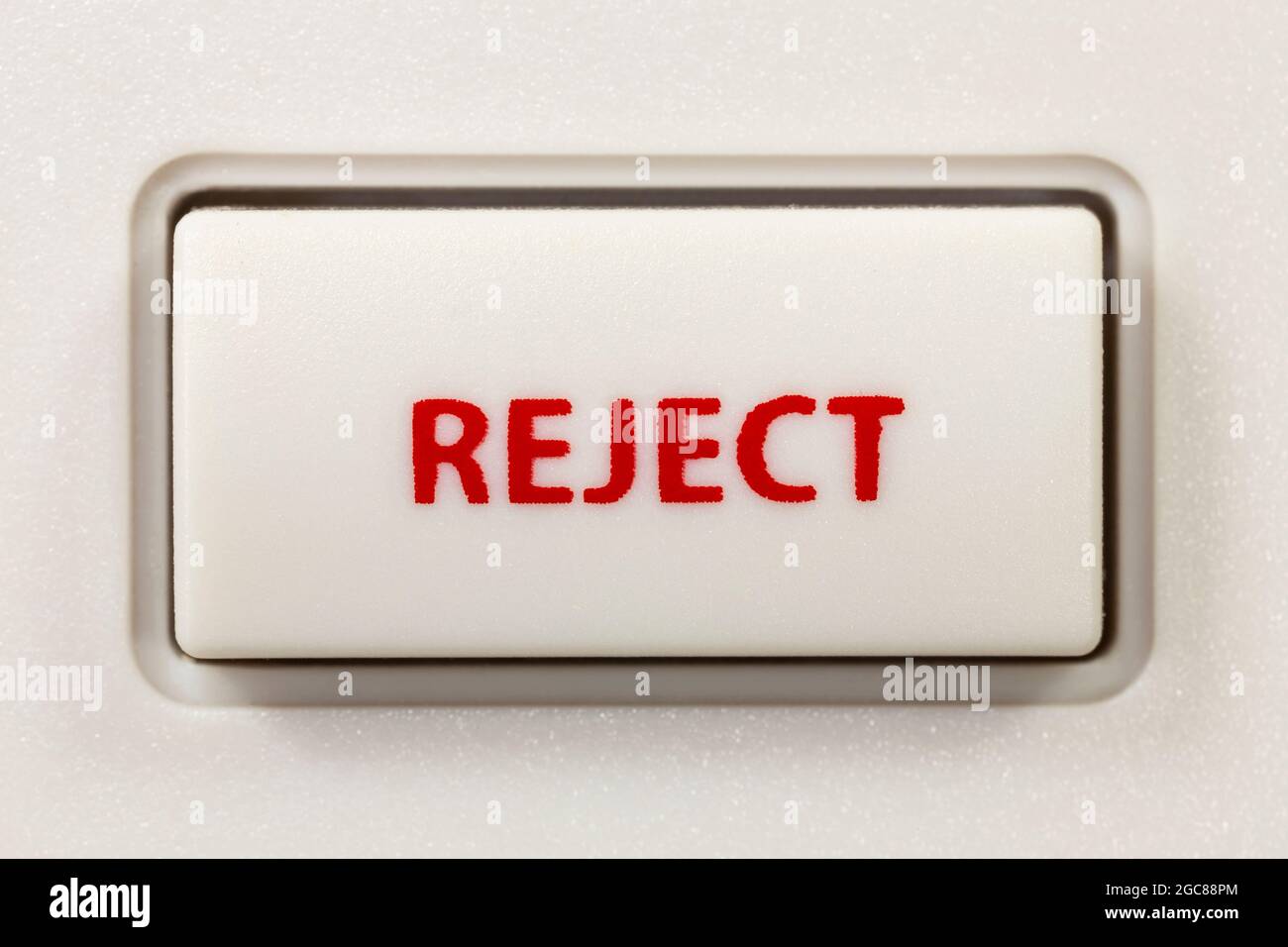 Close up macro view of reject button. Stock Photo