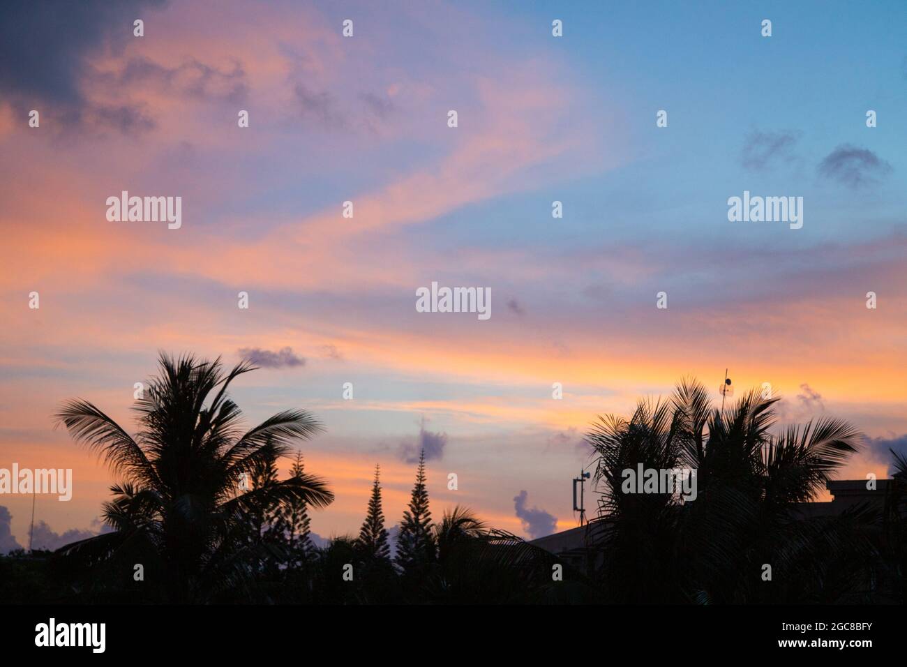 Colourful sunset in Bali, Indonesia. There is space for text Stock Photo