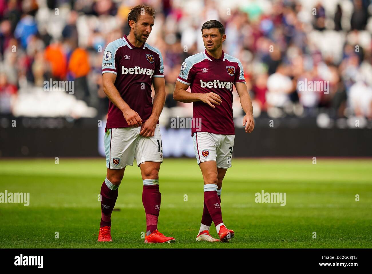 West Ham United S Craig Dawson And West Ham United S Aaron Cresswell During The Pre Season Friendly Match At The London Stadium London Picture Date Saturday August 7 2021 Stock Photo Alamy