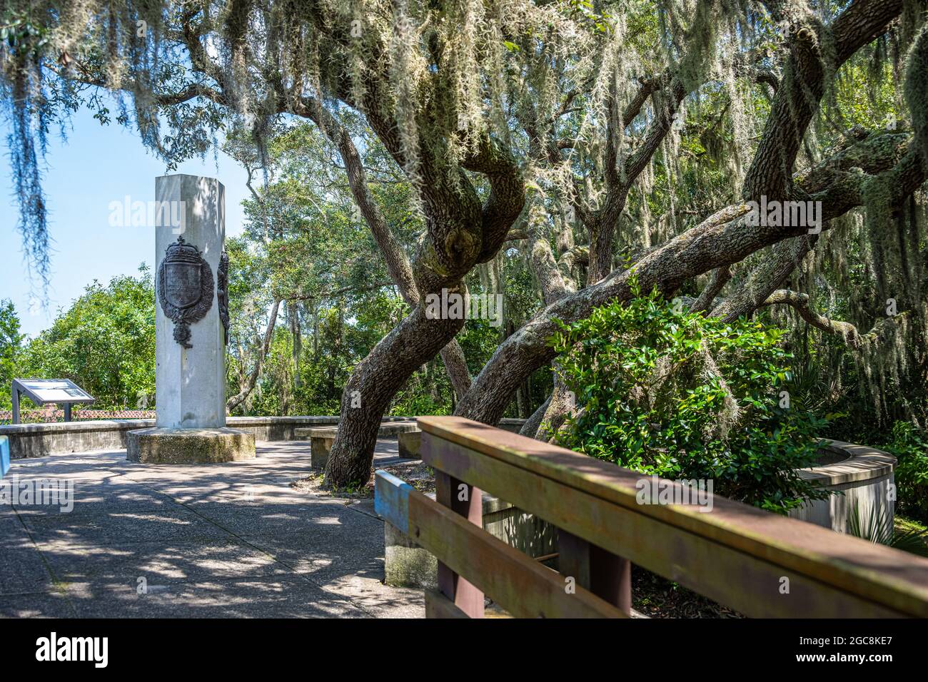 The Ribault Monument (Ribault Column) commemorates the 1562 landing of Jean Ribault near the mouth of the St. Johns River in current Jacksonville, FL. Stock Photo