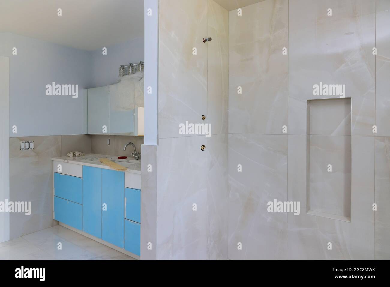 Picture of Designer renovation construction bathroom with bath tub shower interior ...