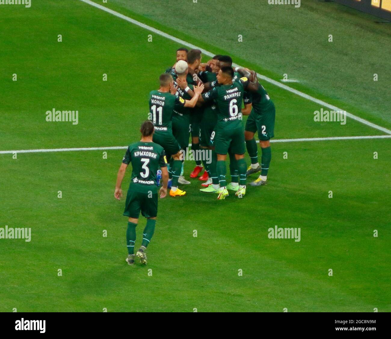 Saint Petersburg Russia 07 August 21 Football Russian Premier League 21 22 Zenit Football Club Krasnodar Football Club Player Of The Football Club John Cordoba Uros Spajic Grzegorz Krychowiak Stock Photo Alamy